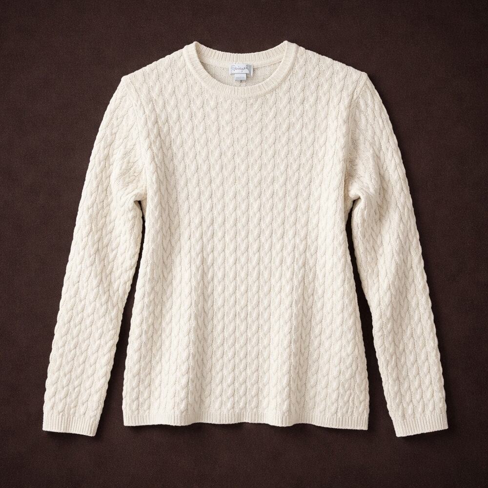 1980s Spiegel Cable Knit Sweater Adult Medium 100% Cotton Cream Classic Pullover
